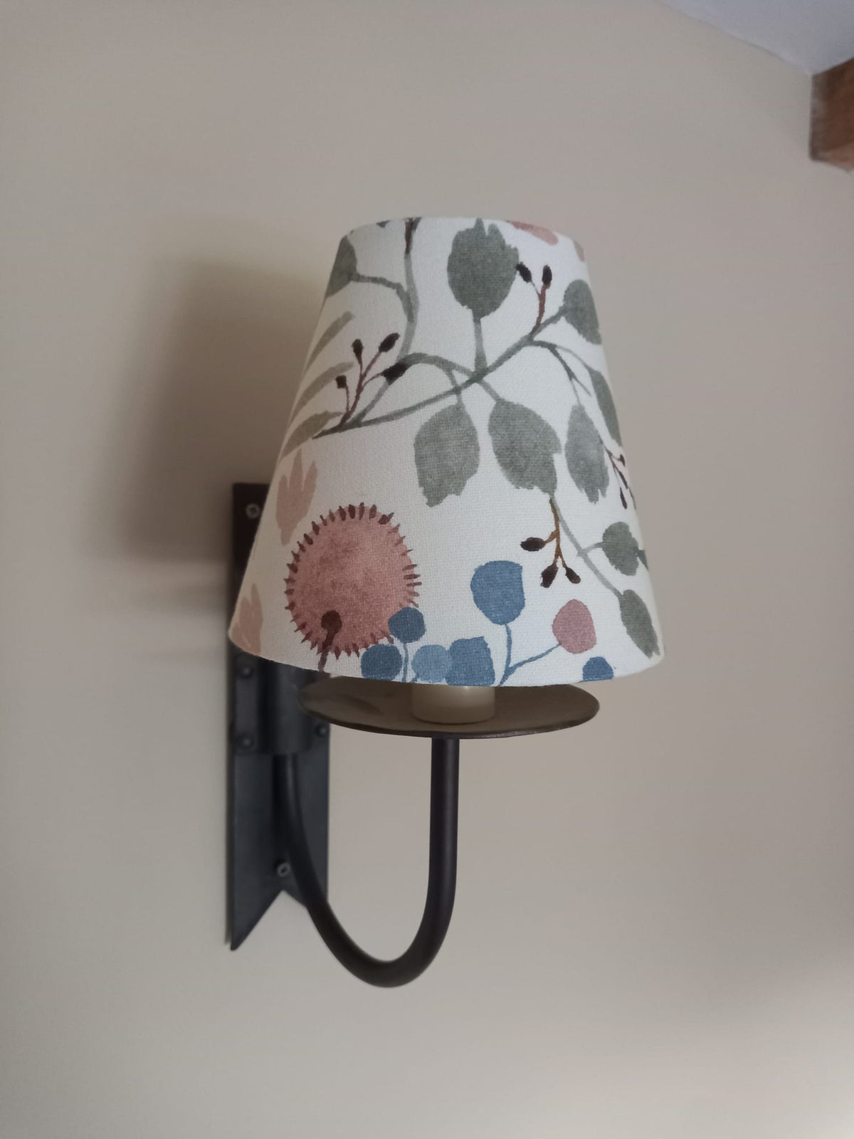 Handmade Empire or Candle Clip lampshade in cream, rose and blue floral print