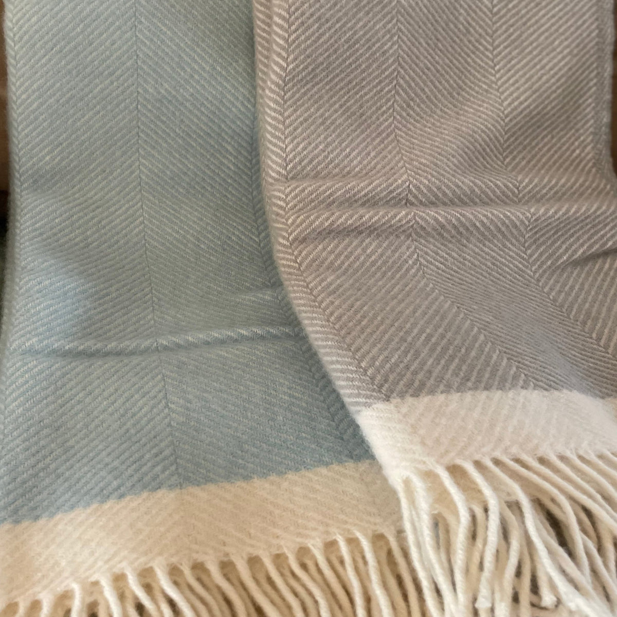 Herringbone Wool Blanket Light Duck Egg Blue