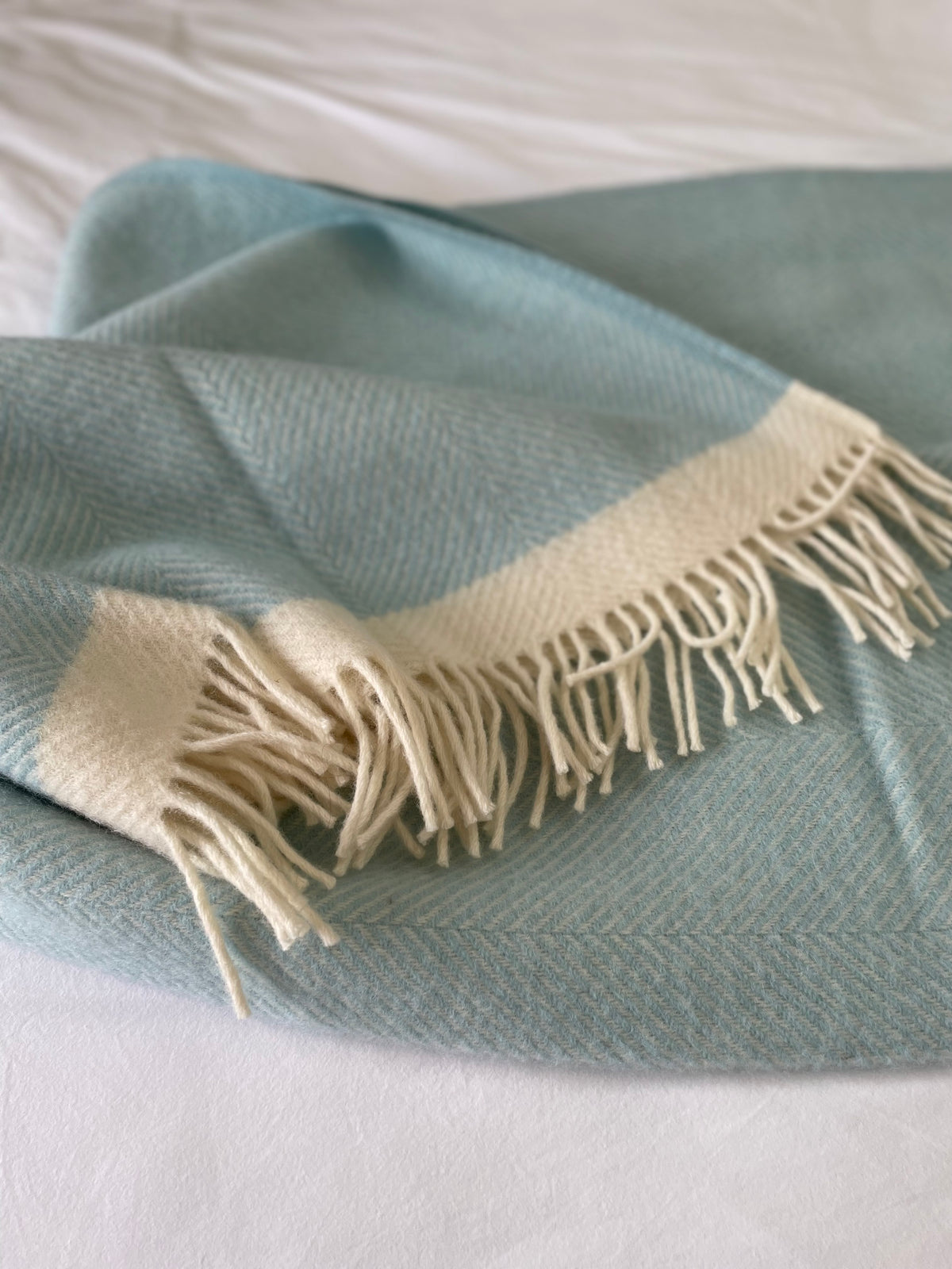 Herringbone Wool Blanket Light Duck Egg Blue