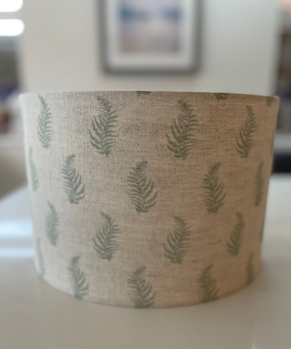 Beige and Green Leaf Drum Lampshade