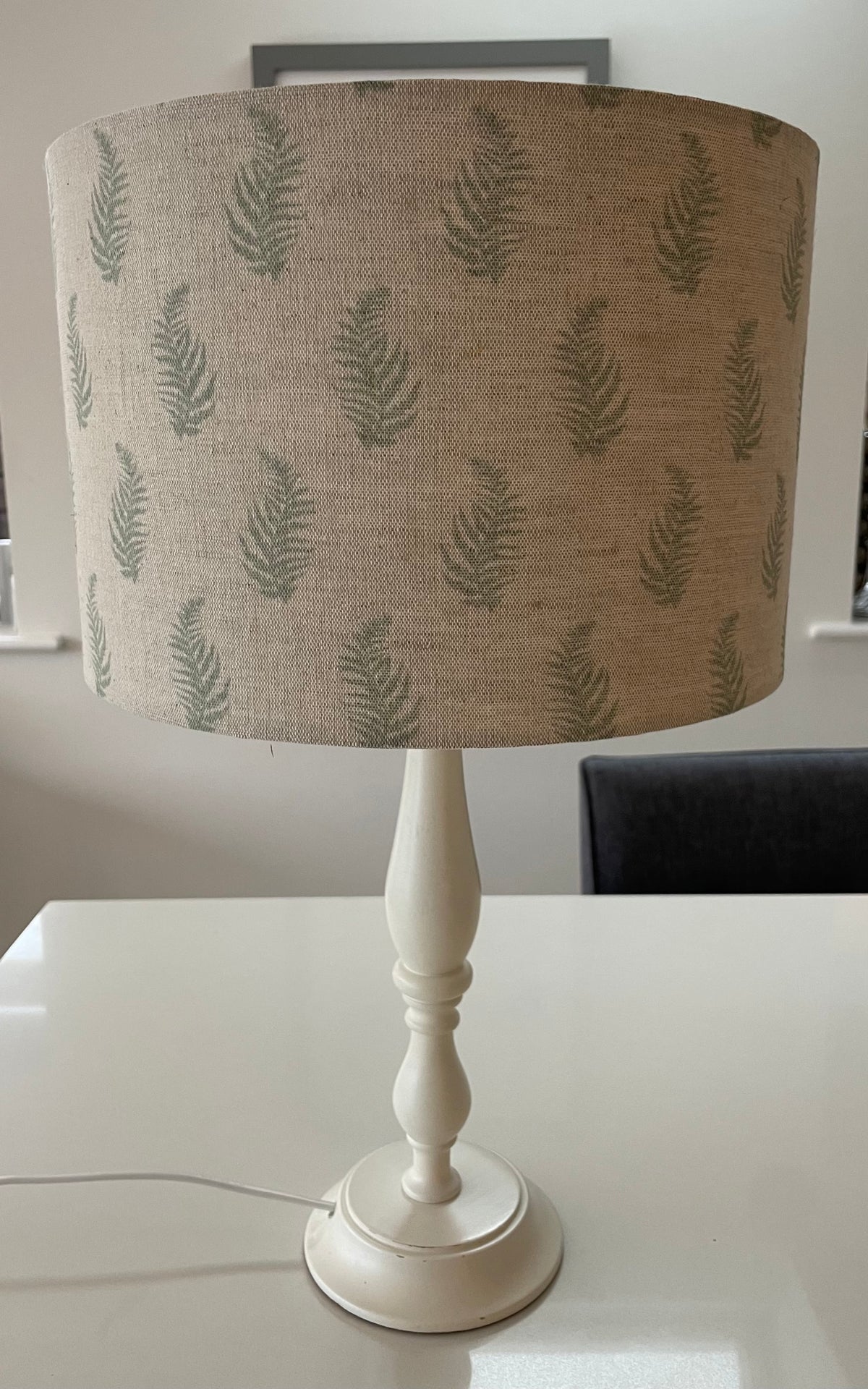 Beige and Green Leaf Drum Lampshade