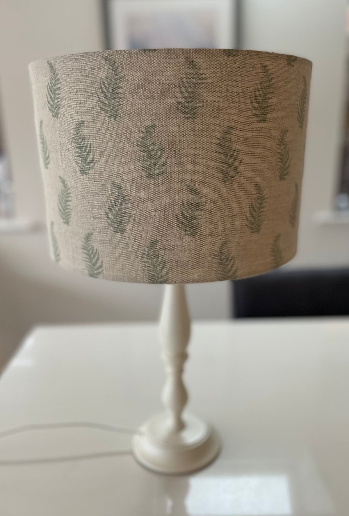 Beige and Green Leaf Drum Lampshade