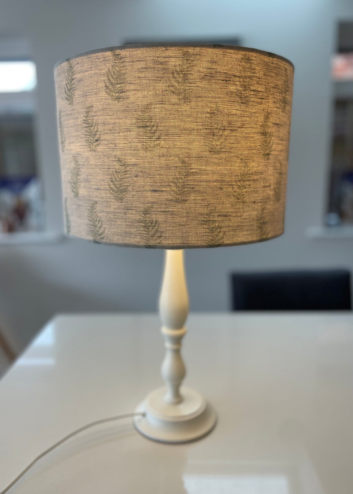 Beige and Green Leaf Drum Lampshade