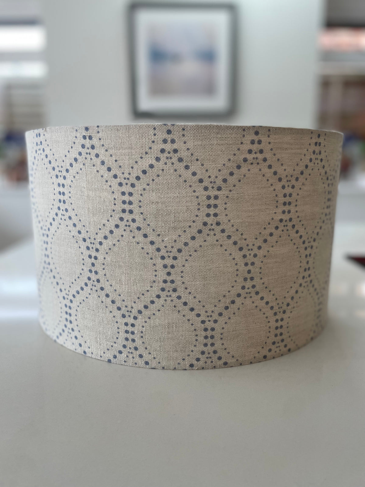 Beige and Blue Dot Drum Lampshade