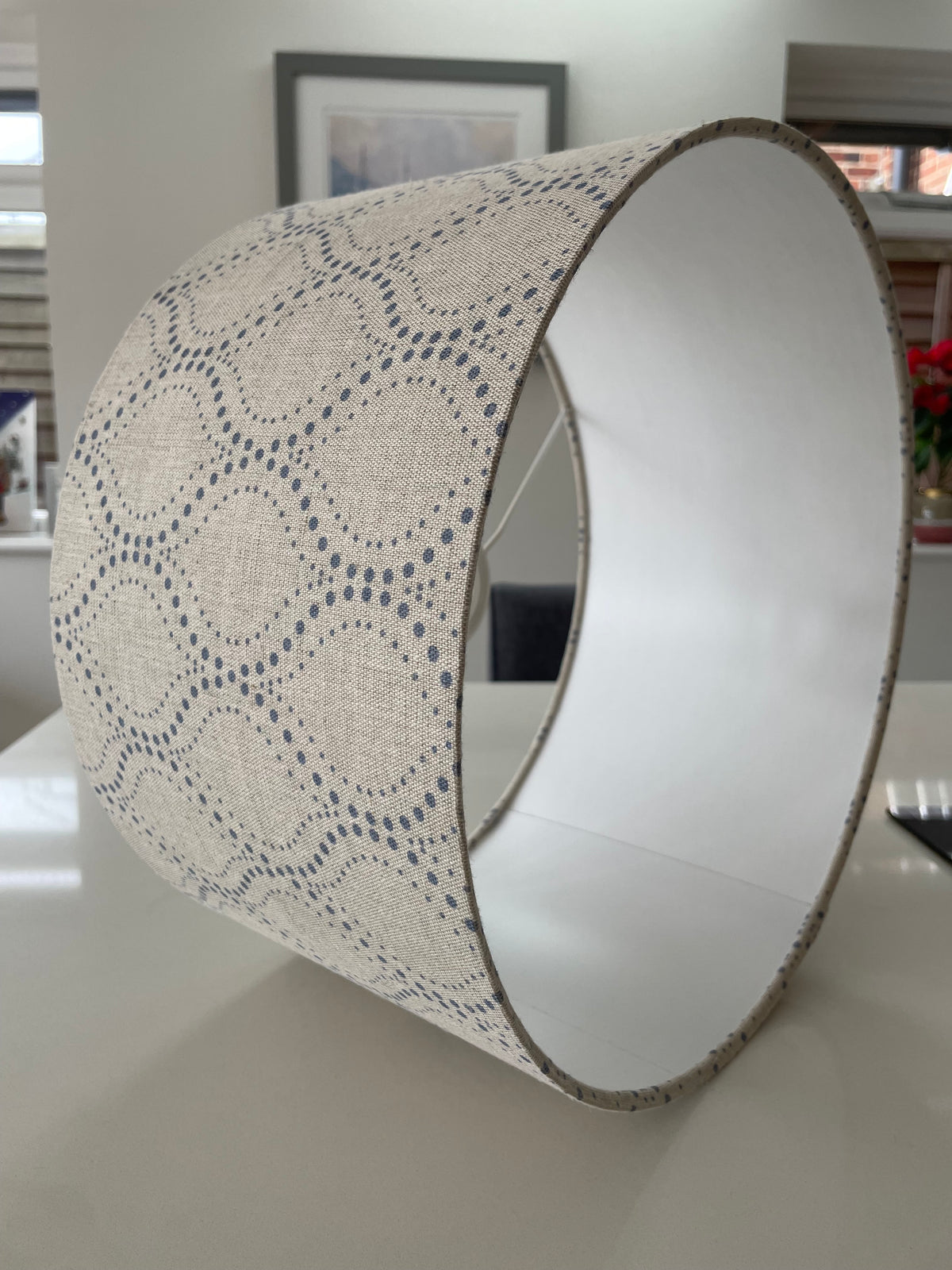 Beige and Blue Dot Drum Lampshade