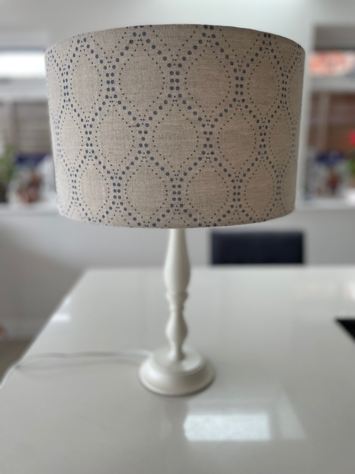 Beige and Blue Dot Drum Lampshade