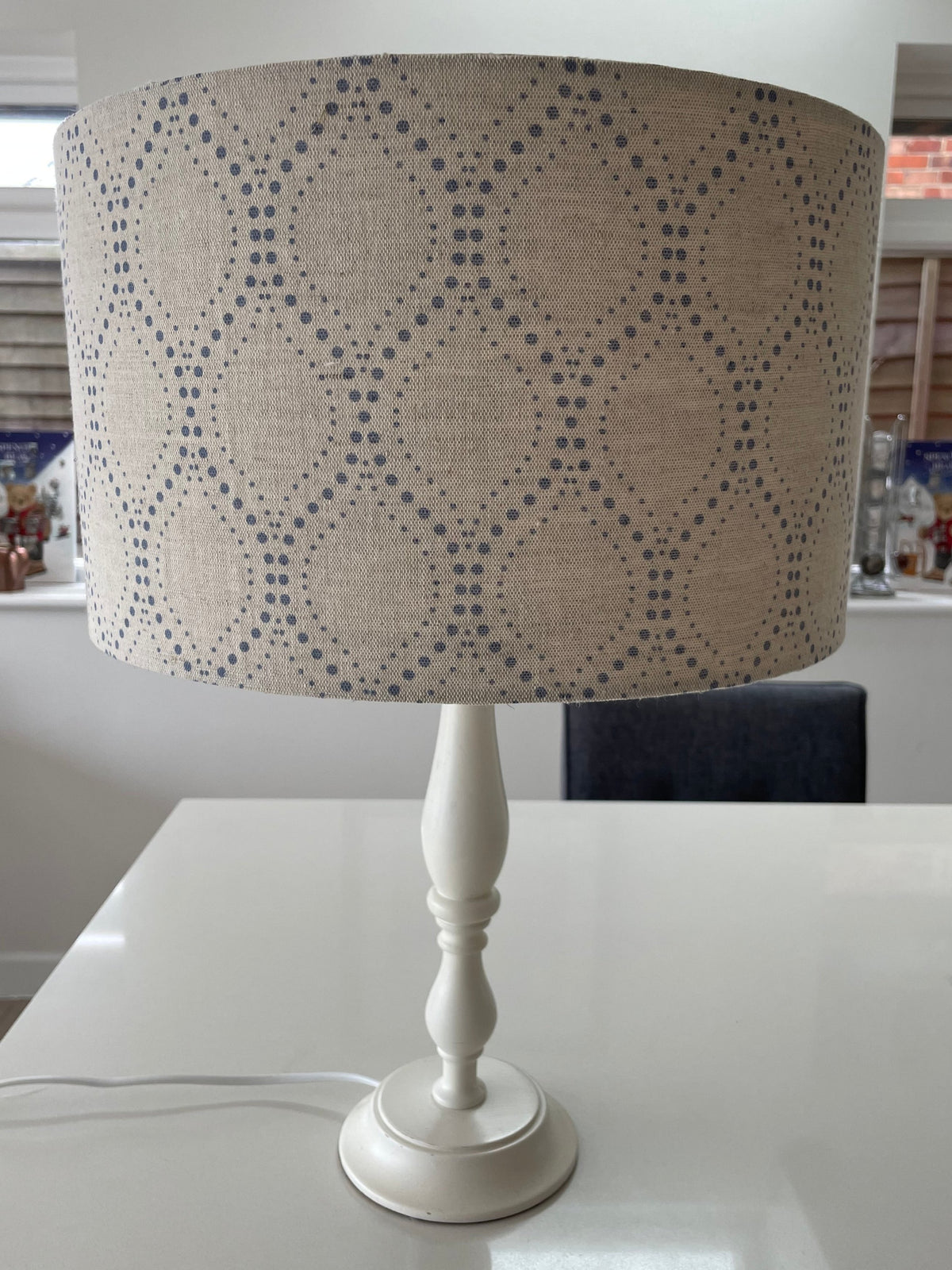 Beige and Blue Dot Drum Lampshade