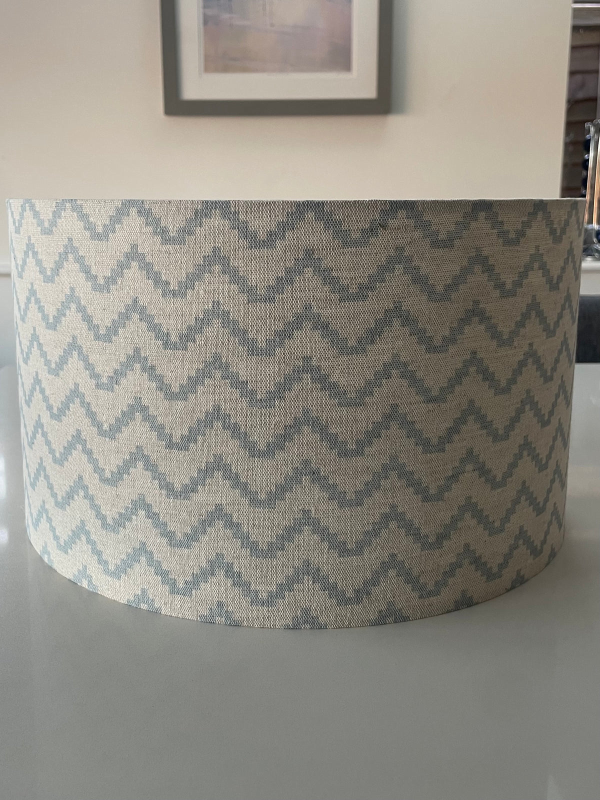 Beige and Blue Zig Zag Drum Lampshade