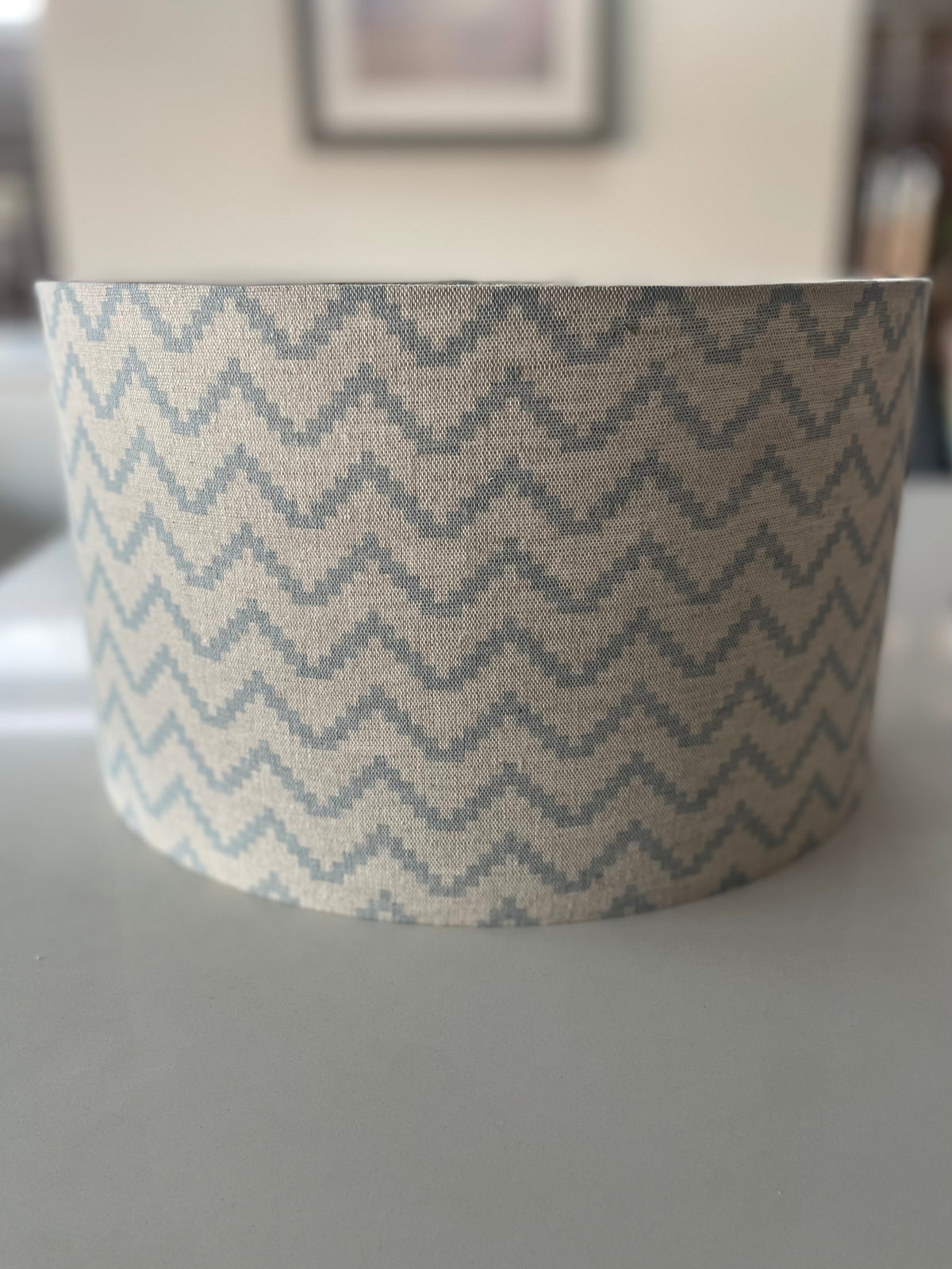 Beige and Blue Zig Zag Drum Lampshade