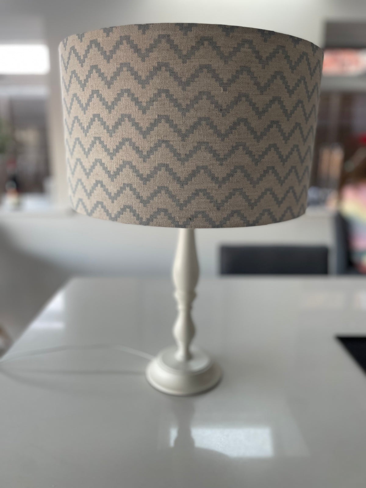 Beige and Blue Zig Zag Drum Lampshade