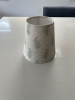 Handmade Empire or Candle Clip Lampshade in Beige and Green Leaf linen fabric