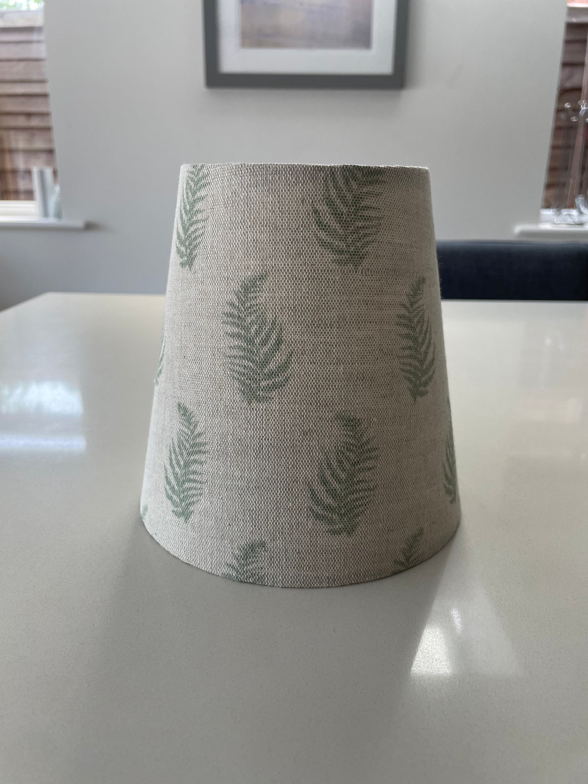 Handmade Empire or Candle Clip Lampshade in Beige and Green Leaf linen fabric