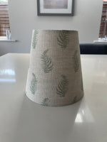 Handmade Empire or Candle Clip Lampshade in Beige and Green Leaf linen fabric