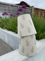 Handmade Empire or Candle Clip Lampshade in Beige and Green Leaf linen fabric