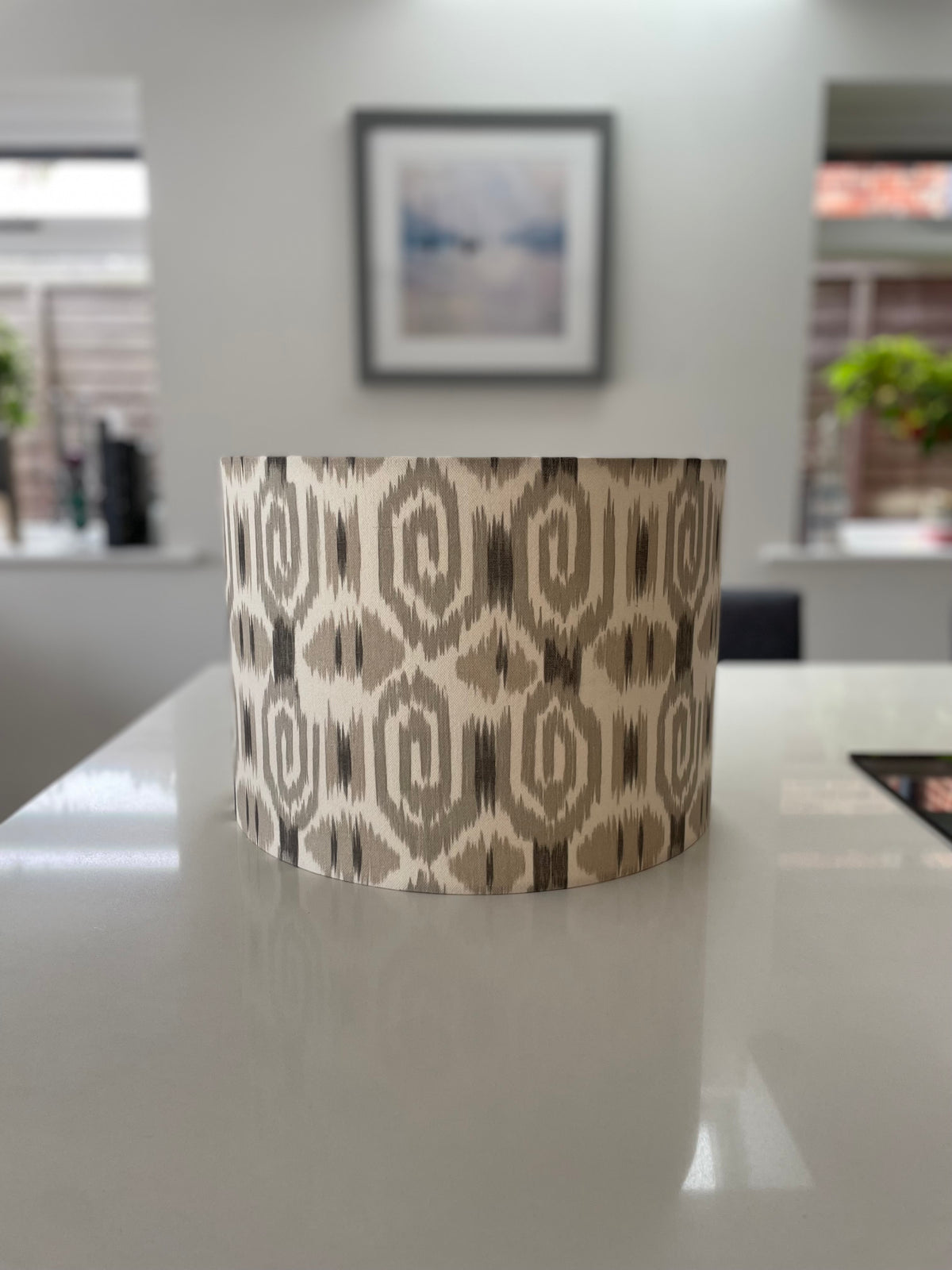 Beige and Cream Ikat Drum Lampshade