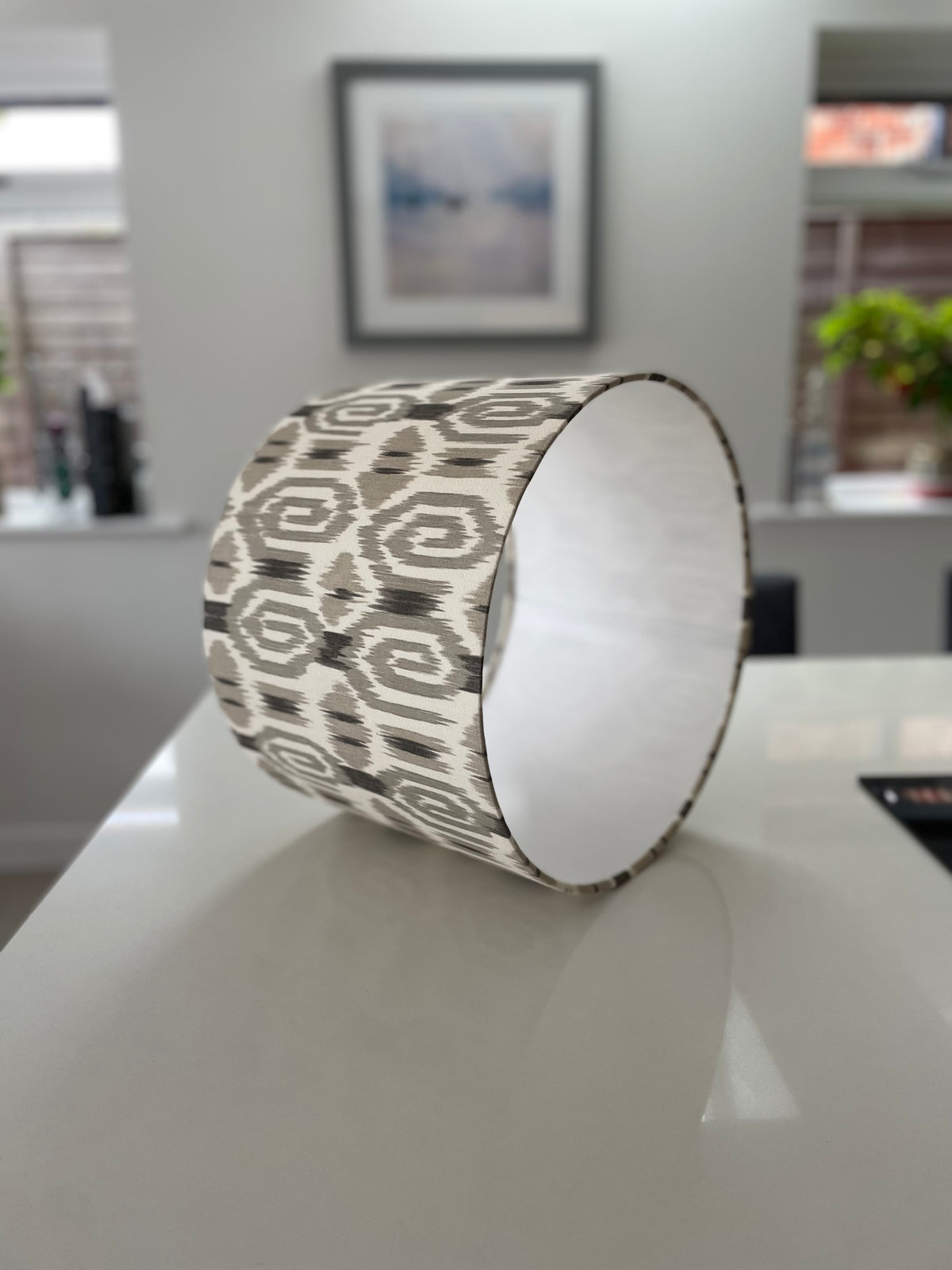 Beige and Cream Ikat Drum Lampshade