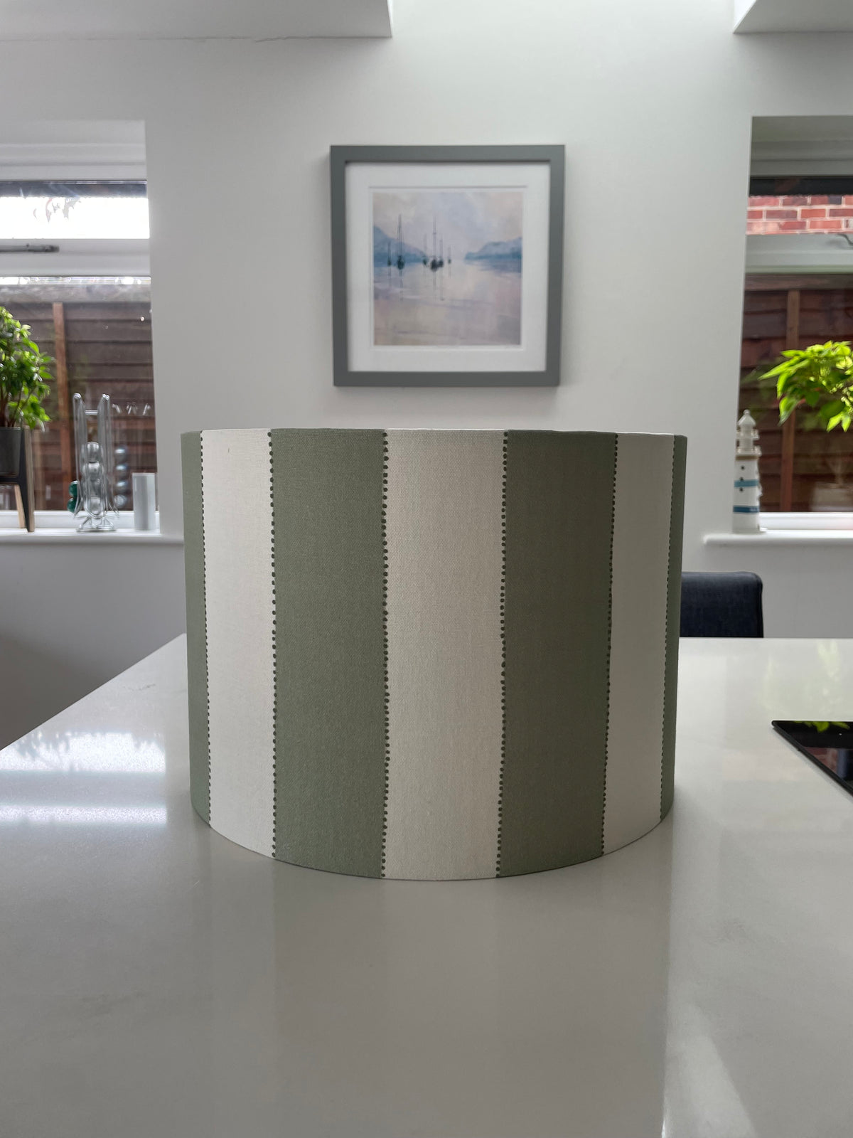Green Striped doubled sided lined Drum Lampshade