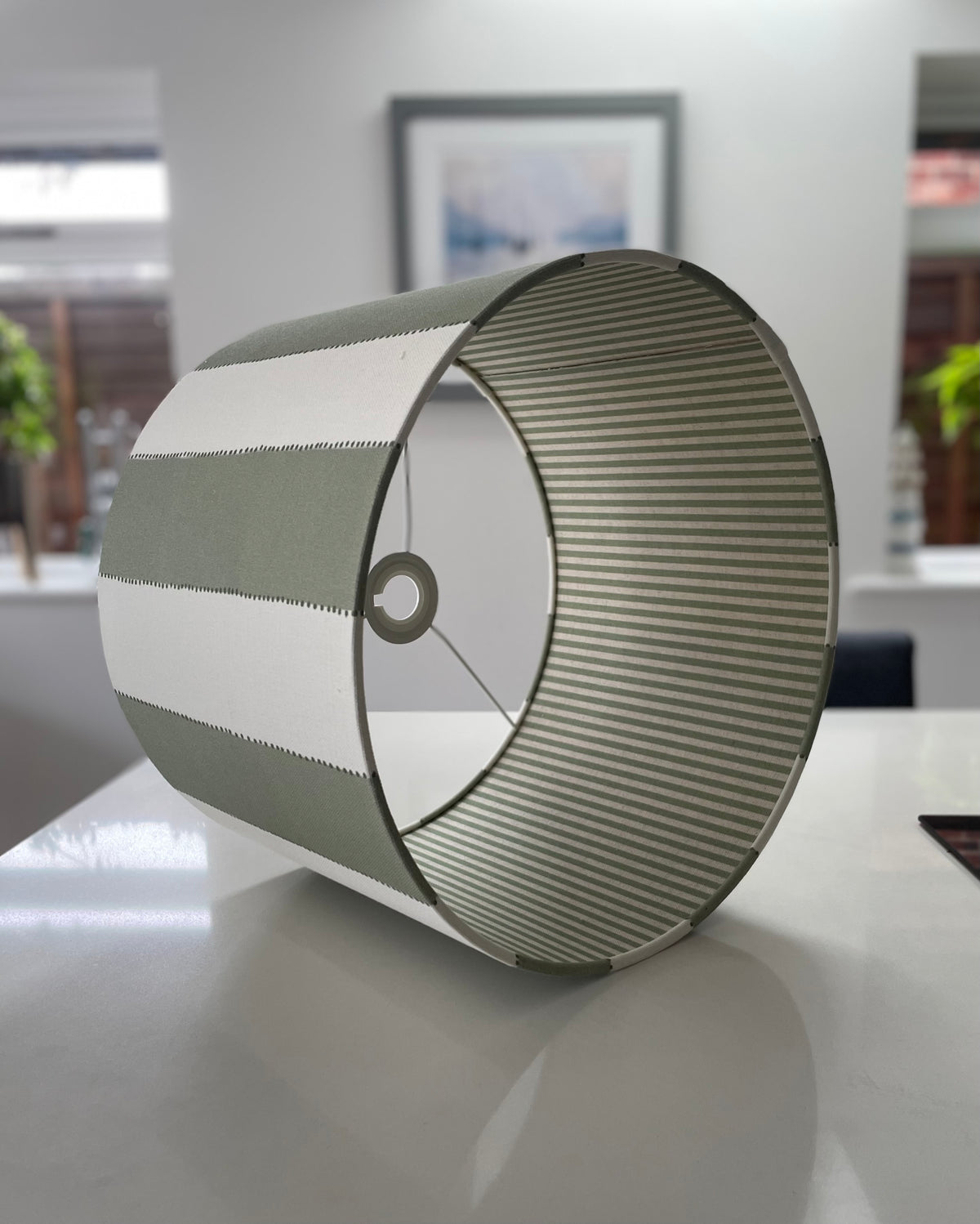 Green Striped doubled sided lined Drum Lampshade