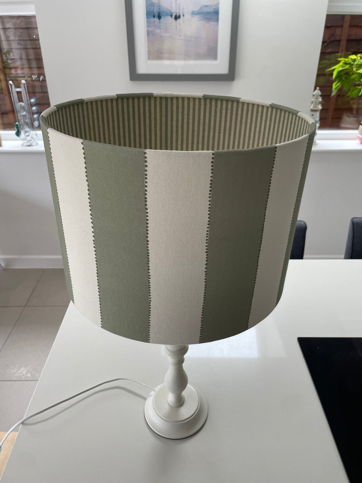Green Striped doubled sided lined Drum Lampshade