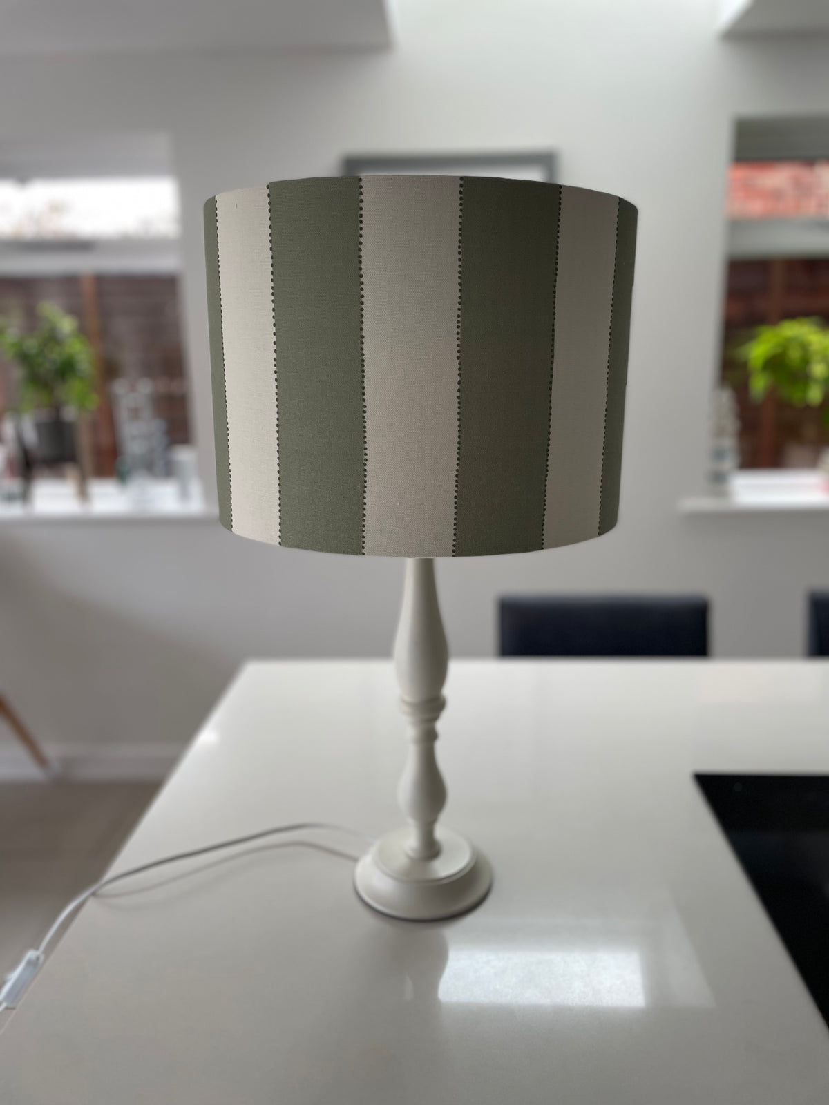Green Striped doubled sided lined Drum Lampshade