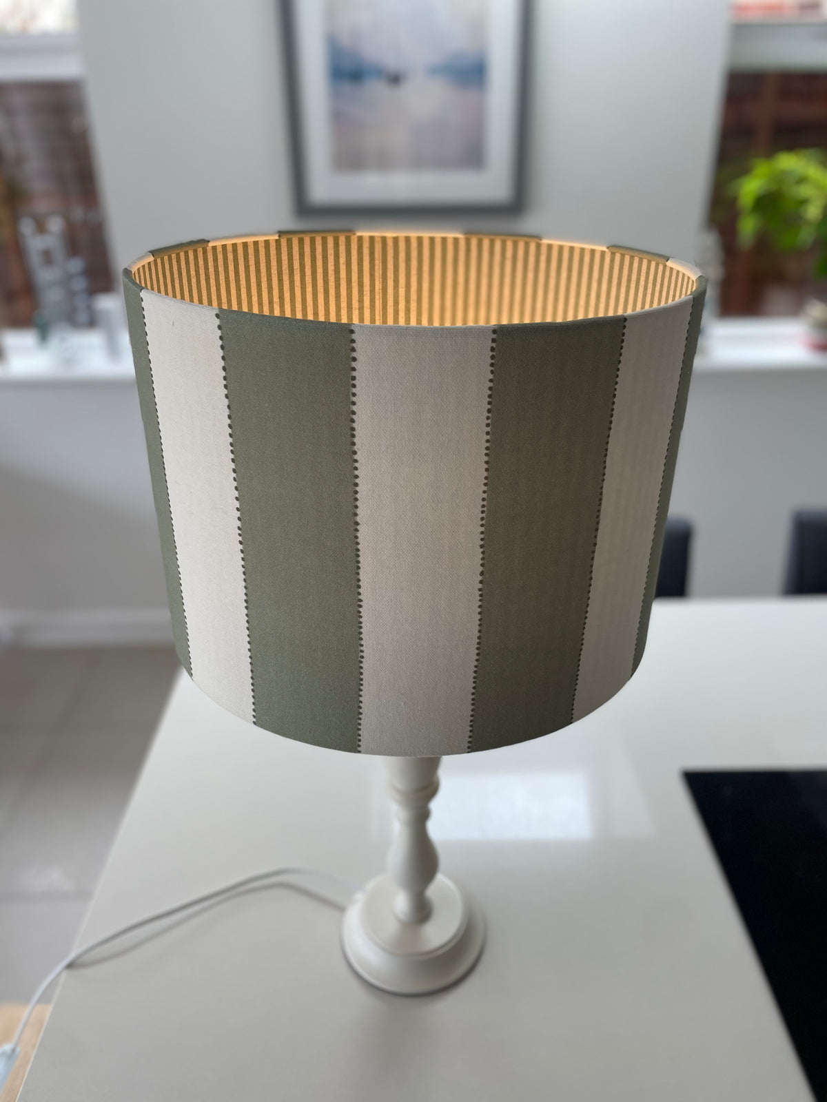 Green Striped doubled sided lined Drum Lampshade