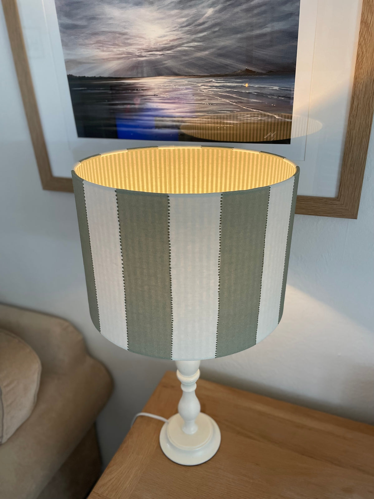 Green Striped doubled sided lined Drum Lampshade
