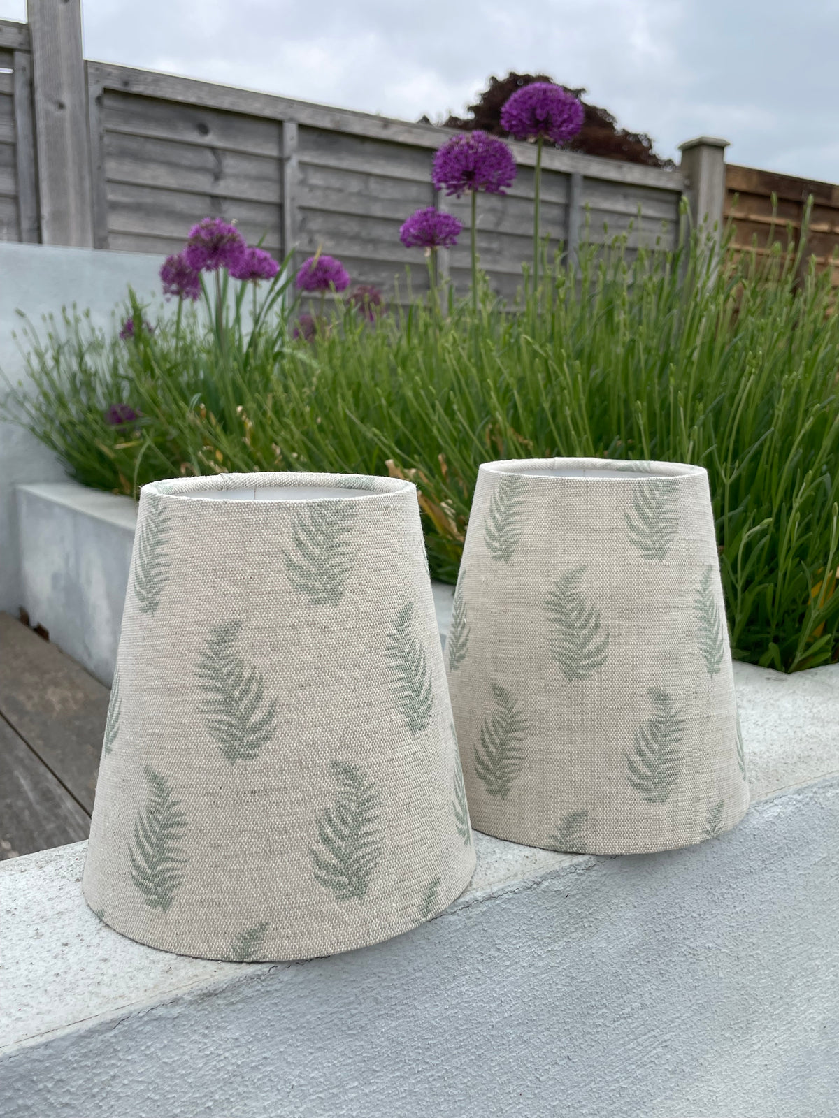 Handmade Empire or Candle Clip Lampshade in Beige and Green Leaf linen fabric