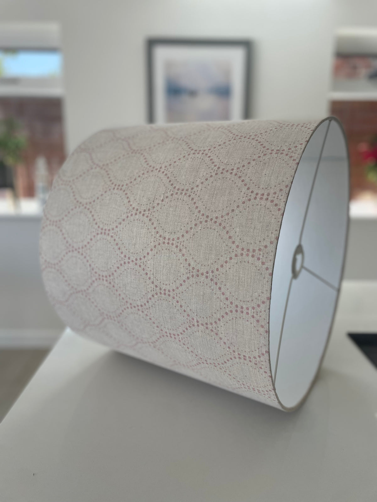 Beige and Pink Dot Drum Lampshade