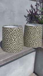 Handmade Empire or Candle Clip Lampshade in Olive Green Ikat pattern