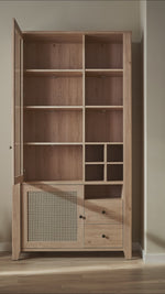 Cestino 2 Door 2 Drawer Display Cabinet in Jackson Hickory Oak and Rattan Effect